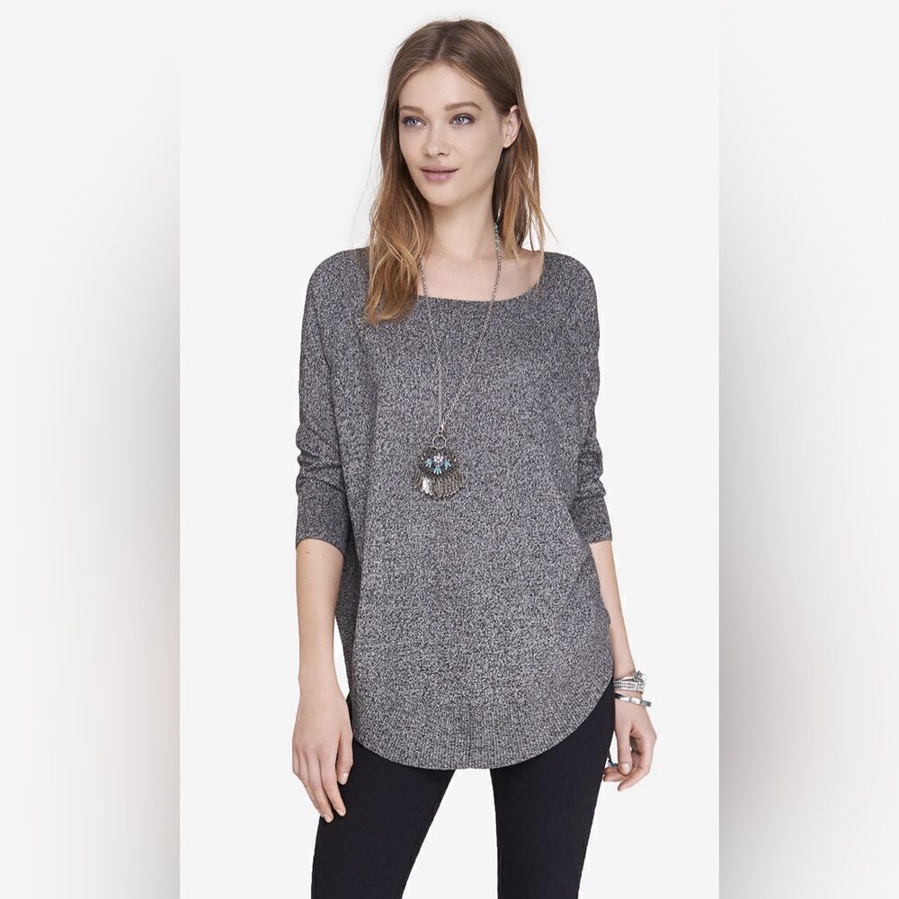Express Circle Tunic Slouchy Small Oversized Top Heather Black White